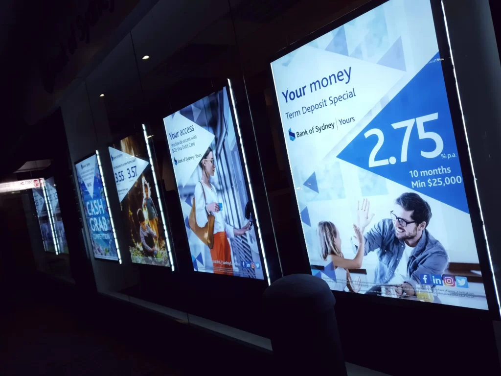 VitrineMedia LED By Us - Bank of Sydney LED Window Displays - Retail